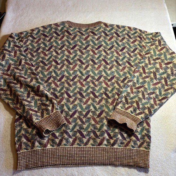 Bachrach Mens Sweater L Geometric Pattern Knit Long Sleeve Crewneck - Picture 6 of 7
